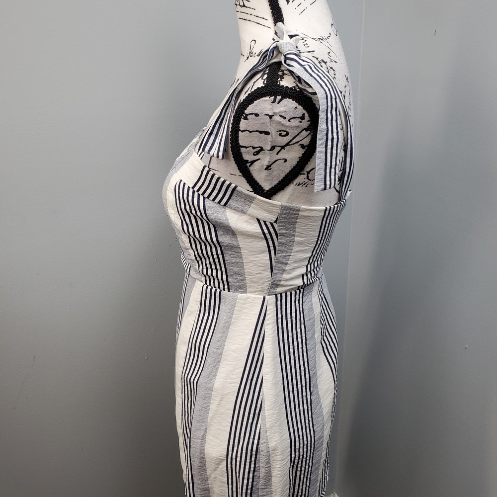 SAGE The Label‎ Mini Dress Women's S Navy White Striped Lined Tie Strap Back Zip - Picture 5 of 10